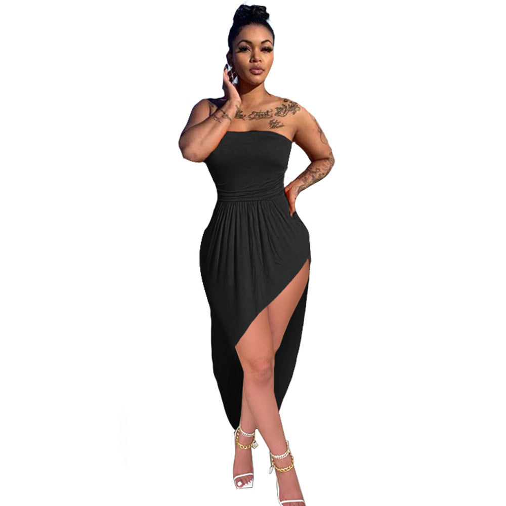 Fashion Sexy Tube Top Loose Solid Color Dress