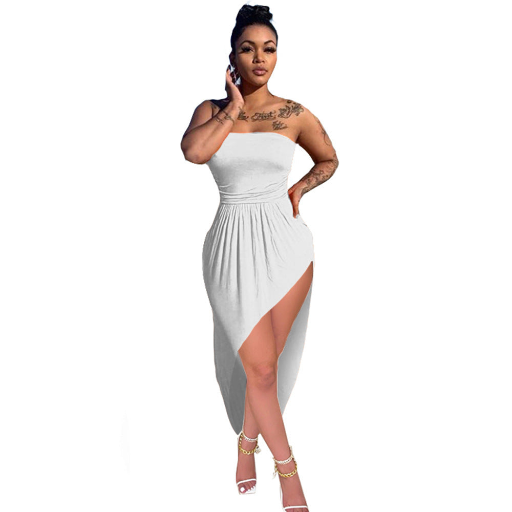 Fashion Sexy Tube Top Loose Solid Color Dress