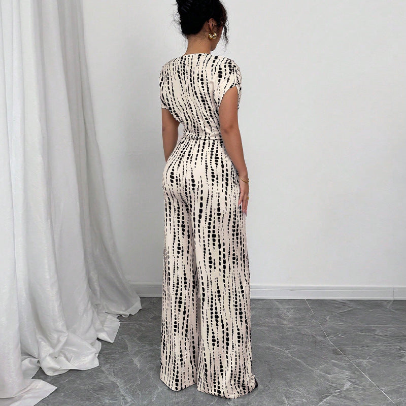 Vacation Style Slant Shoulder Strap Wide Leg Jumpsuit