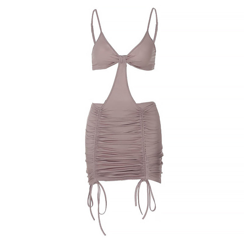 Women's Sling Solid Color Cutout Pleated Dress