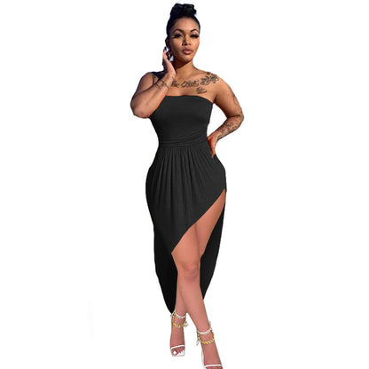 Fashion Sexy Tube Top Loose Solid Color Dress