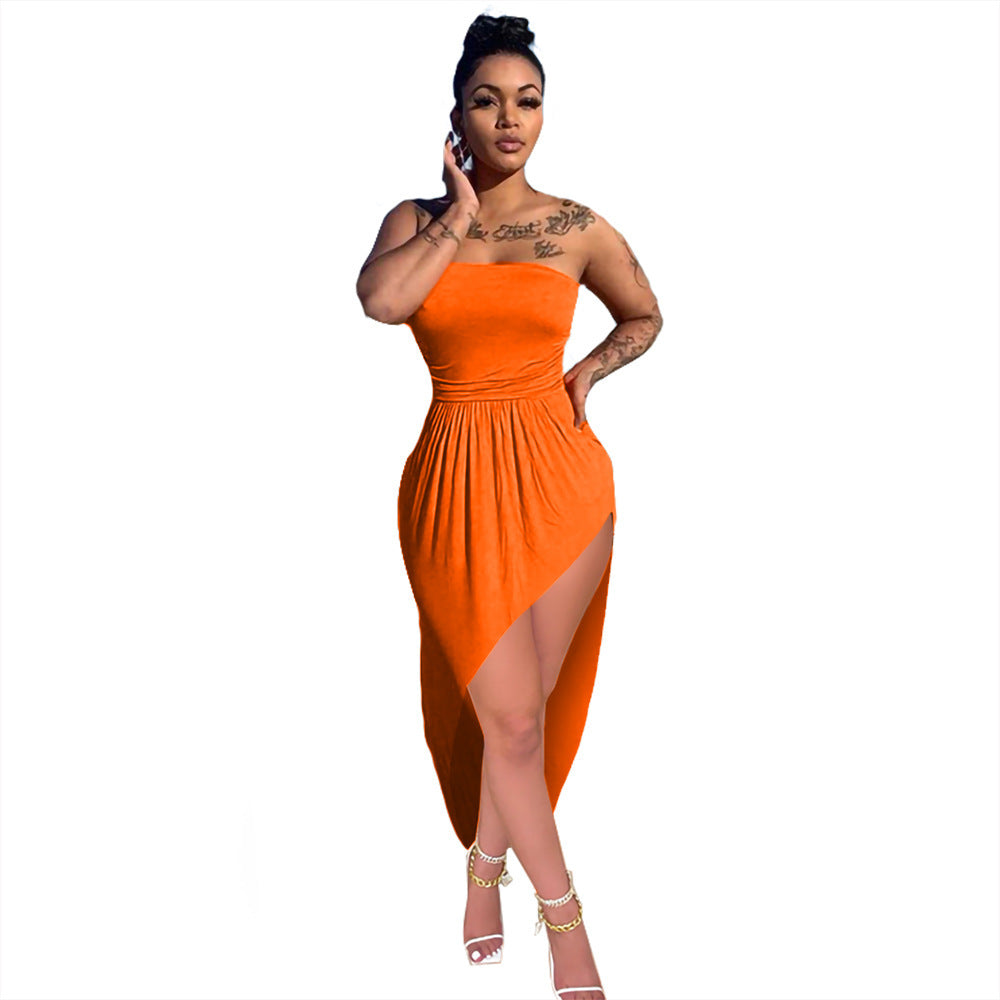 Fashion Sexy Tube Top Loose Solid Color Dress