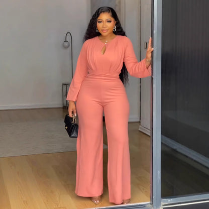 Elegant Stretch Slim Hollow-out Cinched Wide Leg Jumpsuit