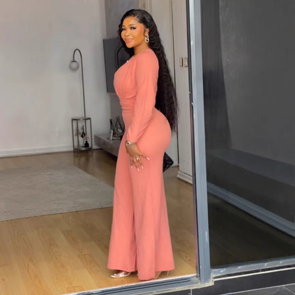 Elegant Stretch Slim Hollow-out Cinched Wide Leg Jumpsuit
