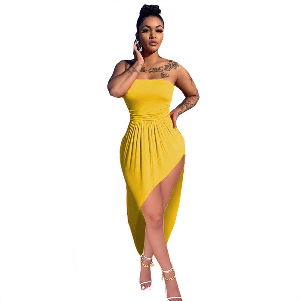 Fashion Sexy Tube Top Loose Solid Color Dress